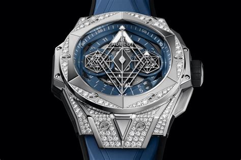 Hublot Sang Bleu II Titanium Blue Pave Chronograph Automatic .